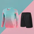 Adult men's padded goalkeeper soccer jersey set in cyan pink gradient with black shorts - XS / Top And Bottom / Top and Shorts / Pink & Green