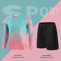 Adult men's padded goalkeeper soccer jersey set in cyan pink gradient with black shorts - XS / Top And Bottom / Top and Shorts / Pink Green