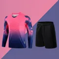 Professional long-sleeve soccer goalkeeper jersey and padded shorts set for men - XS / Top And Bottom / Top and Shorts / Rose Red