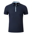Navy blue men's quick-dry performance polo shirt with contrast light blue collar and placket - XS / Tops / Midnight Blue