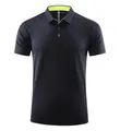 Men's black quick-dry polo shirt with neon green collar accent, breathable sport t-shirt. - Black