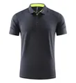 Breathable quick-dry sports polo shirt in dark grey with lime green collar detail - Charcoal Grey