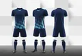 Professional navy blue soccer training uniform set with light blue geometric pattern design - 3XS / Top And Bottom / Sapphire Blue