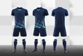 Professional navy blue soccer training uniform set with light blue geometric pattern design - 3XS / Top And Bottom / Sapphire Blue