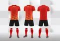 Complete red football training kit set featuring jersey with geometric patterns and socks - Red