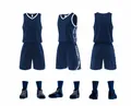 Detailed multi-angle view of royal blue quick-dry basketball jersey and shorts sports set - 3XS / Top And Bottom / Sapphire Blue