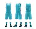 Detailansicht des seeblauen schnelltrocknenden Basketball-Trikotsatzes mit Schuhen - 3XS / Oberteil Und Unterteil / Seeblau