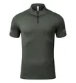 T-shirt de sport en soie glacée vert foncé à séchage rapide avec fermeture éclair quart de tour - Gris Château