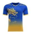 Detailed view of blue and yellow gradient dragon boat racing jersey with dragon print - M / Tops / Royal Blue