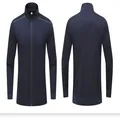 Front and back views of a navy blue men's zip-up sports jacket with stand collar detail - XS / Top And Bottom / Navy Blue