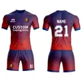 Custom sublimation soccer jersey set with red and blue gradient stripes for men and kids. - XXS / Top And Bottom