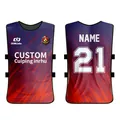 Close-up detail of custom sublimation soccer training vest with front and back views - XXS / Tops / Red-Blue Gradient (Training Vest)