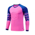 Professional long-sleeved soccer goalkeeper jersey in pink and blue with hexagonal padding - XXS / Tops / Rose Red