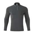 Men's dark grey quick-dry long-sleeve athletic t-shirt with half-zip stand collar - S / Tops / Dark Gray