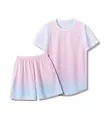 Breathable pink and blue gradient sports uniform set with basketball shorts and jersey - XXS / Top And Bottom / Pink