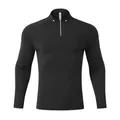 Maglia sportiva da uomo a maniche lunghe nera, ad asciugatura rapida con collo alto e zip - Nero di Base