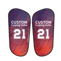 Detail view of customized football shin guards with abstract red and blue patterns. - XXS / Shin Guards / Red Blue Gradient