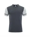 Herren schnelltrocknendes Sport-T-Shirt in Dunkelgrau mit gestreiften hellgrauen Ärmeln - S / Oberteile / Schlossgrau