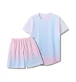 Two-piece blue and pink gradient basketball jersey and shorts set for team sports - XXS / Top And Bottom / Light Blue