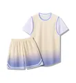 Geel en blauw kleurverloop basketbal sportset met nep tweedelig t-shirt en korte broek - Broken Wit