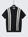 Polo en maille à manches courtes noir avec rayures verticales blanches pour tenue décontractée - M / Hauts / Noir avec rayures blanches (7006)