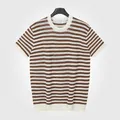 T-shirt en maille rayé à col rond pour homme dans les tons marron et blanc classique - 2XL / Hauts / Café