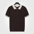 Men's trendy slim fit mesh knit polo shirt in coffee brown with beige contrast collar - M / Tops / Coffee