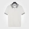 Men's stylish mesh texture slim fit short sleeve knit Polo shirt in breathable white color - M / Tops / White