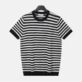 T-shirt en maille pour hommes avec col rond et rayures classiques noires et blanches élégantes - 2XL / Hauts / Noir