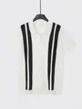 Polo en maille de soie glacée décontracté blanc avec des rayures noires élégantes - M / Hauts / Blanc avec rayures noires (7006)
