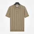 Polo à manches courtes pour hommes en camel avec rayures verticales blanches en soie - M / Hauts / Chameau
