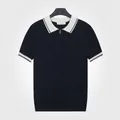 Men's short-sleeve navy ice silk knit Polo shirt featuring a contrast white collar and zipper - Sapphire Blue
