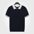 Polo en maille de soie glacée bleu marine pour homme avec col contrasté blanc et fermeture éclair - M / Hauts / Bleu saphir