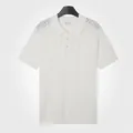 Polo en maille de soie glacée blanche pour hommes avec motif ajouré en losange - M / Hauts / Blanc