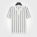 Polo pour homme en soie glacée blanc à manches courtes avec rayures verticales - M / Hauts / Blanc