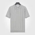 Men's grey vertical striped short-sleeved polo shirt made of cool ice silk fabric - Gray