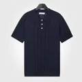 Kurzärmeliges Mesh-Strick-Poloshirt für Herren in Königsblau aus Eisseiden-Gewebe - Saphirblau