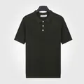 Kurzärmeliges Herren-Strickpoloshirt in Militärgrün mit elegantem vertikalen Rippmuster - Armeegrün