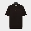Premium dark coffee brown short sleeve ice silk knitted polo shirt with button collar - Coffee