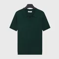 Premium men's ice silk knit polo shirt in dark green featuring vertical ribbing texture - M / Top (7083) / Green