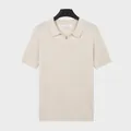 Men's apricot ice silk knit Polo shirt with vertical stripes and stylish seagull collar - M / Top (7083) / Apricot