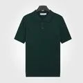 Polo pour homme en soie glacée tricotée vert foncé avec motif torsadé - M / Hauts / Vert