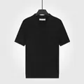 Polo en maille de soie glacée noire pour hommes, col en V respirant et élégant - M / Hauts / Noir