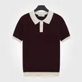 Men's summer cooling ice silk knit polo shirt in maroon color with cream collar detail - M / Tops / Burgundy