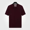 Men's short sleeve ice silk knit polo shirt in dark purple with seagull collar - Purple