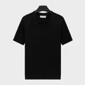 Polo noir à manches courtes pour homme avec maille côtelée et col mouette - Noir