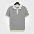 Men's ice silk knit Polo shirt in light grey with cream contrast trim - M / Tops / Light Gray