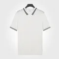 Premium white short-sleeved ice silk knitted polo shirt for men with striped trim. - L / Tops / White