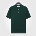Dark green ice silk knit polo shirt for men with short sleeves and breathable texture - L / Tops / Dark Green