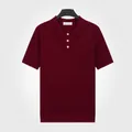 Men's short sleeve knitted polo shirt in burgundy color for business casual summer wear - L / Tops / Burgundy